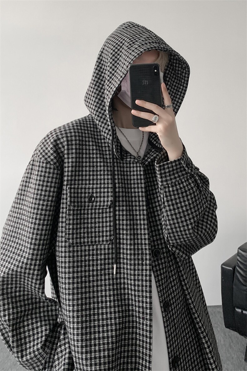 CS1167-特P55400G磨毛复古格子衬衫外套大码叠穿上衣慵懒风开衫,男装衬衫,电商A059