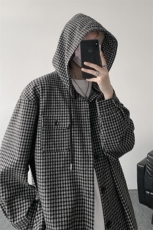 CS1167-特P55400G磨毛复古格子衬衫外套大码叠穿上衣慵懒风开衫，男装衬衫，电商A059