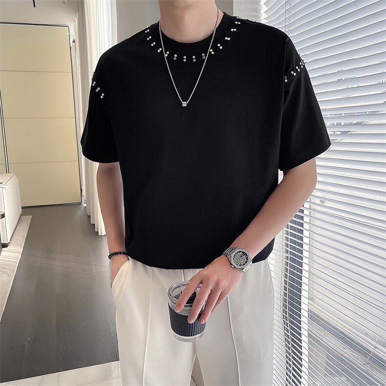 轻熟风~2025夏季铆钉设计短袖T恤T2012/P50，男装T恤，电商B331