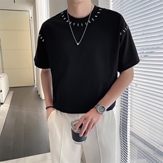 轻熟风~2025夏季铆钉设计短袖T恤T2012/P50，男装T恤，电商B331