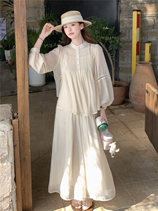 超仙时尚雪纺套装女2026春夏新款半透减龄显瘦流行阔腿裙裤三件套图片