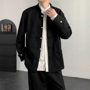 2026春装 新中式复古盘扣唐装夹克外套麂皮绒质感中山装2521-P128，男装夹克，电商A057