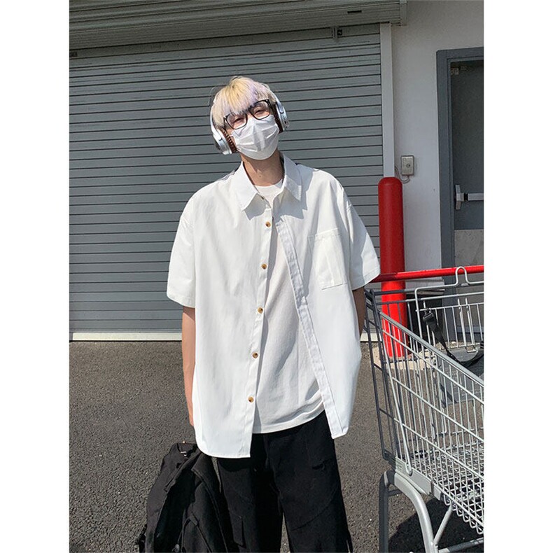 夏季新款短袖衬条纹衫拼接设计感休闲个性衬衣DC2233-特价P30,男装衬衫,电商A007