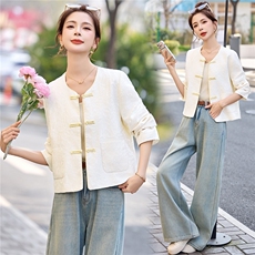 2026年春季新中式提花盘扣设计感时尚潮流气质外套，女装短外套，芭米依尚