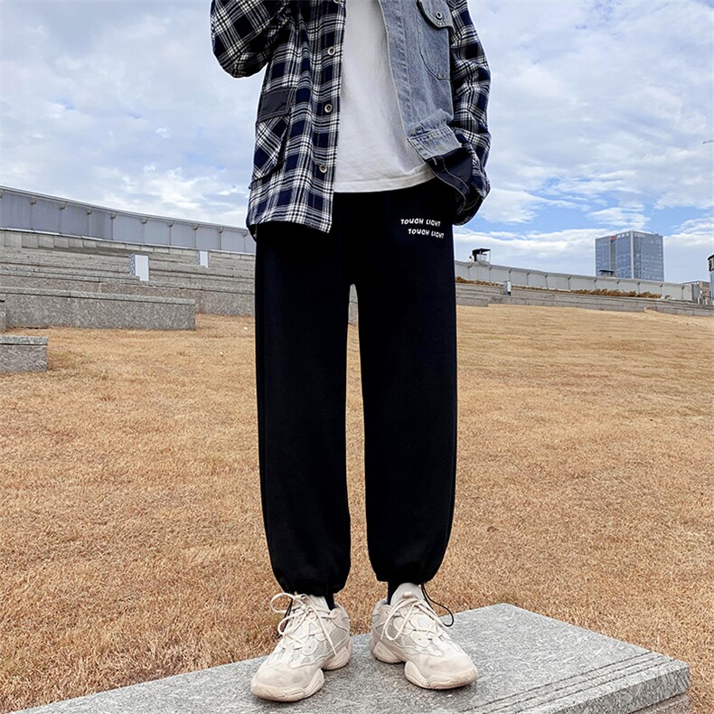 秋冬新款港风加厚加绒宽松束脚潮字母印花休闲卫裤男1004-1WK521,男装休闲裤,星座715