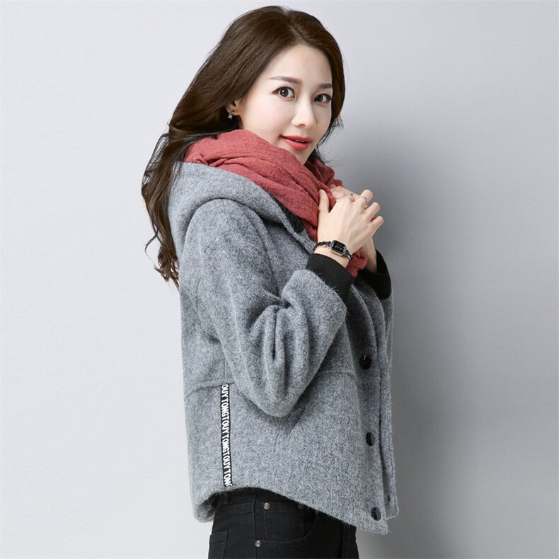 卫衣时尚都市拼接口袋直筒2020年冬季长袖连帽纯色排扣青春流行，女装卫衣/绒衫，丽影随形