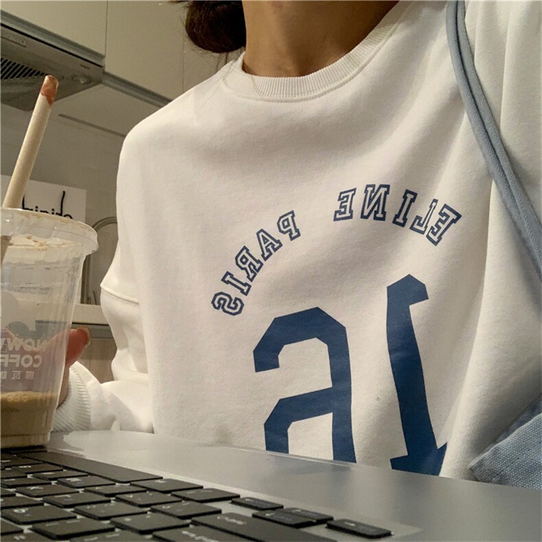 Q0229-P45 春秋韩版字母印花百搭宽松休闲长袖卫衣女图片