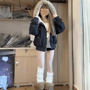 现货重磅boxy短款棉衣座山雕大毛毛领男女棉服水洗工装厚外套图片