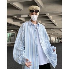 2024新款宽松条纹长袖衬衫潮流情侣男女衬衣百搭现货W8312-P35，男装衬衫，星座512-4
