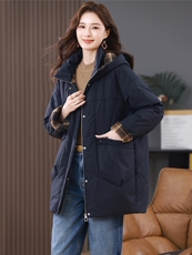 2025年冬季新款气质连帽保暖棉服中长款，女装棉衣/棉服，忆绮罗