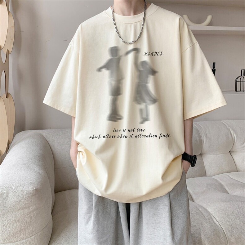 潮模糊影子重磅纯棉短袖oversize休闲趣味情侣T恤百搭GA5562P30,男装T恤,星座1013-5