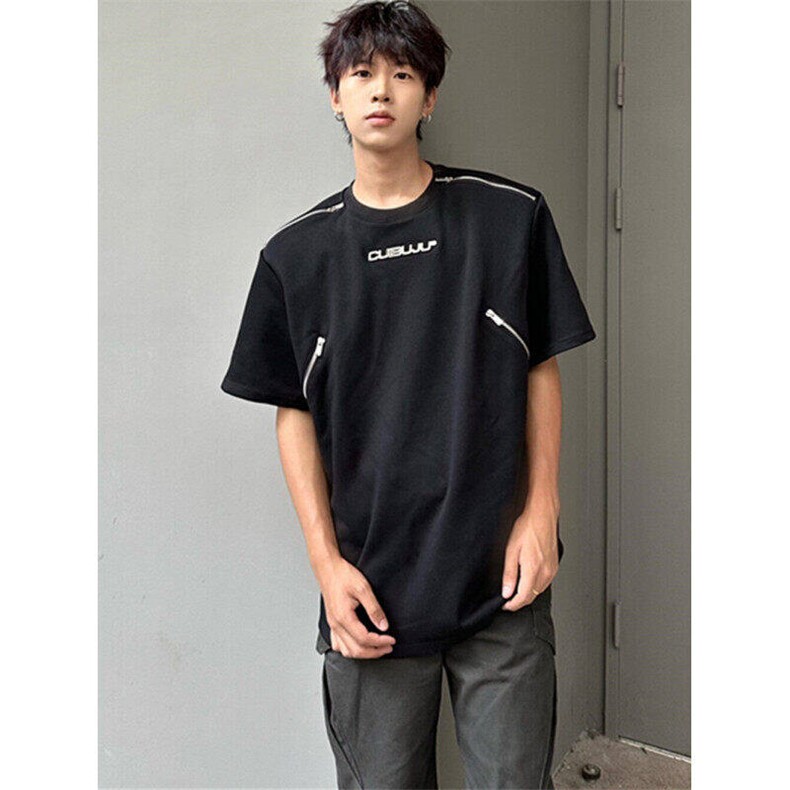 夏季小众拉链美式高街设计感垫肩T恤男短袖宽松半袖t恤WL7133-P45,男装T恤,星座1008