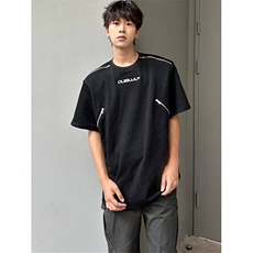 夏季小众拉链美式高街设计感垫肩T恤男短袖宽松半袖t恤WL7133-P45，男装T恤，星座1008