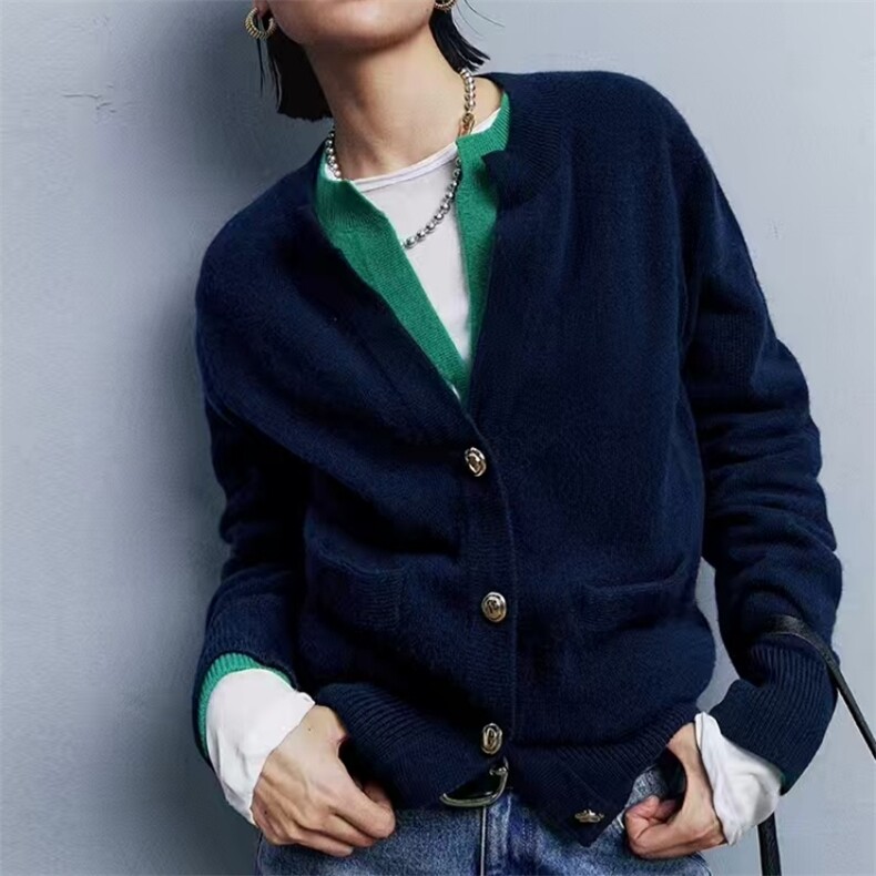 时尚百搭欧版四扣开领羊毛开衫羊毛保暖舒适女士毛衣,女装羊毛衫,旭驰羊绒