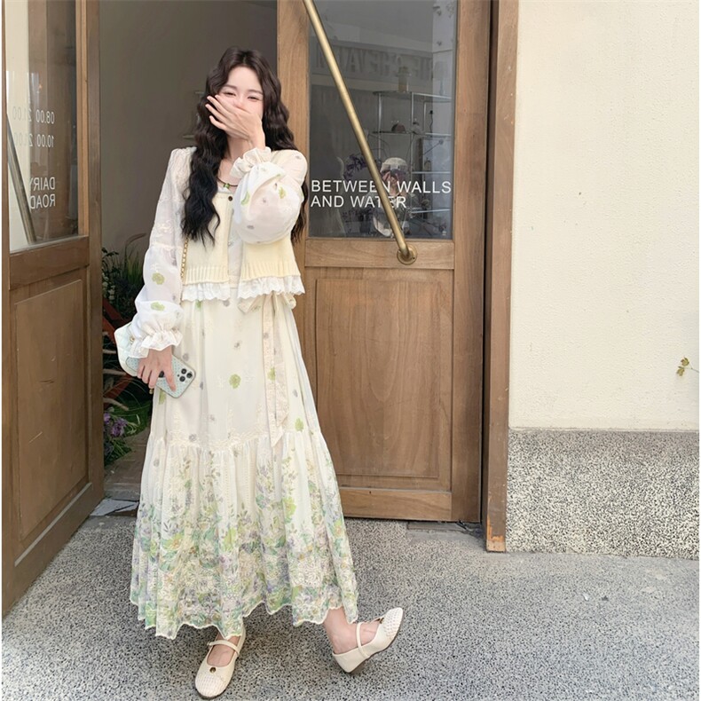 26春新款现-度假风拼接兰花针织开衫连衣裙套装2629-P200K328,女装套装/套裙,2B190