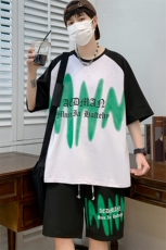 新款夏季短袖T恤冰丝套装港风透气凉爽宽松休闲潮流男装TZ323P48，男装休闲套装，电商A086