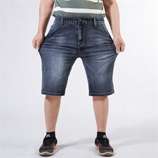 2025夏款休闲弹松紧抽绳男士牛仔中裤大码松紧1389P55模特图，男装休闲裤，星座1106