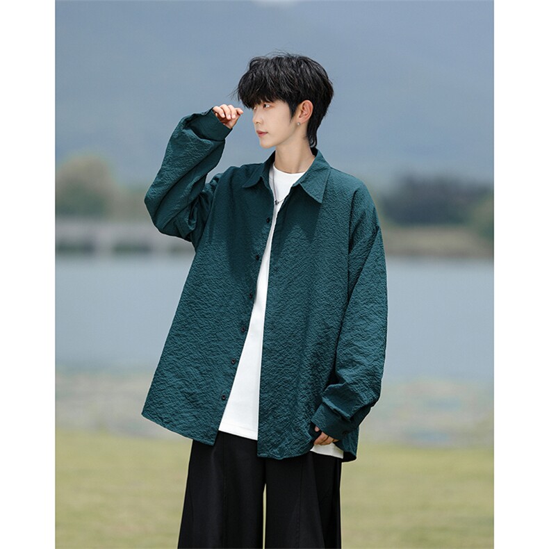 8XL-M泡泡纱盐缩肌理长袖衬衫男春季冰丝外套防晒衬衣CS29007P40,男装防晒衣,电商B312