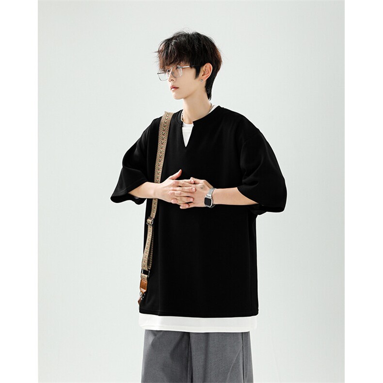 8XL-M 特大码短袖男假两件五分袖高品质空气层宽松上衣DX321P35图片