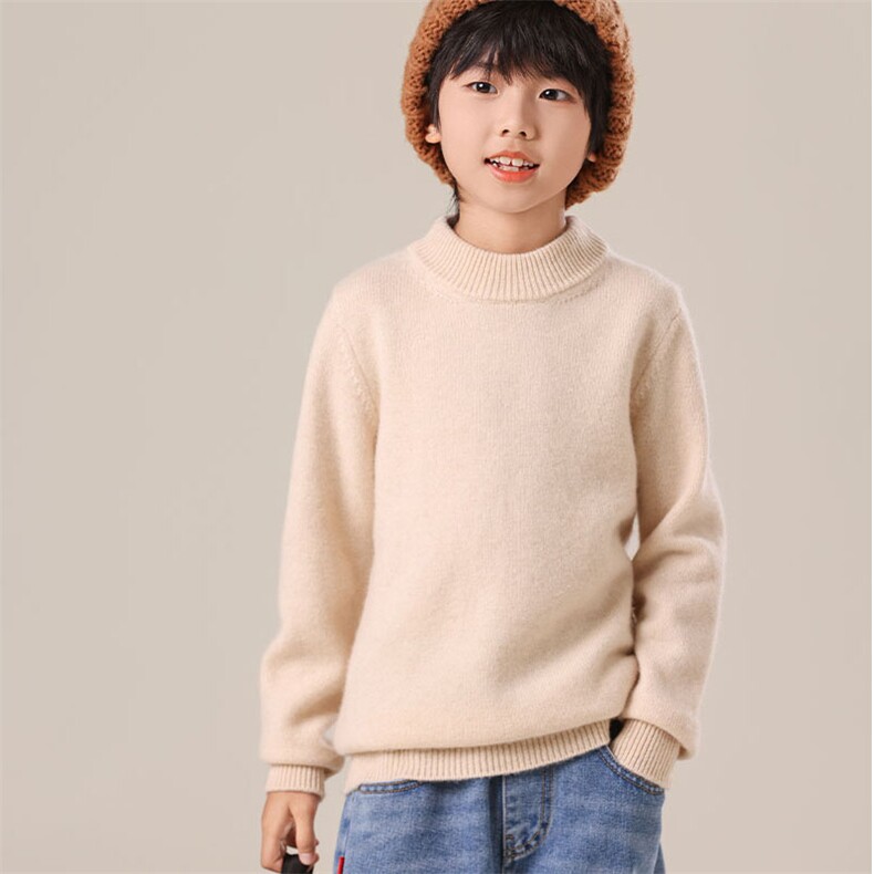 2025秋冬新款羊绒衫女100%纯羊绒高翻领纯色宽松简约保暖针织套衫，童装儿童羊绒衫，群鹿羊绒