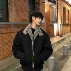 网帆布贵气座山雕毛领毛绒夹克棉服冬季男款上衣外套B91-P115，男装夹克，星座910-1