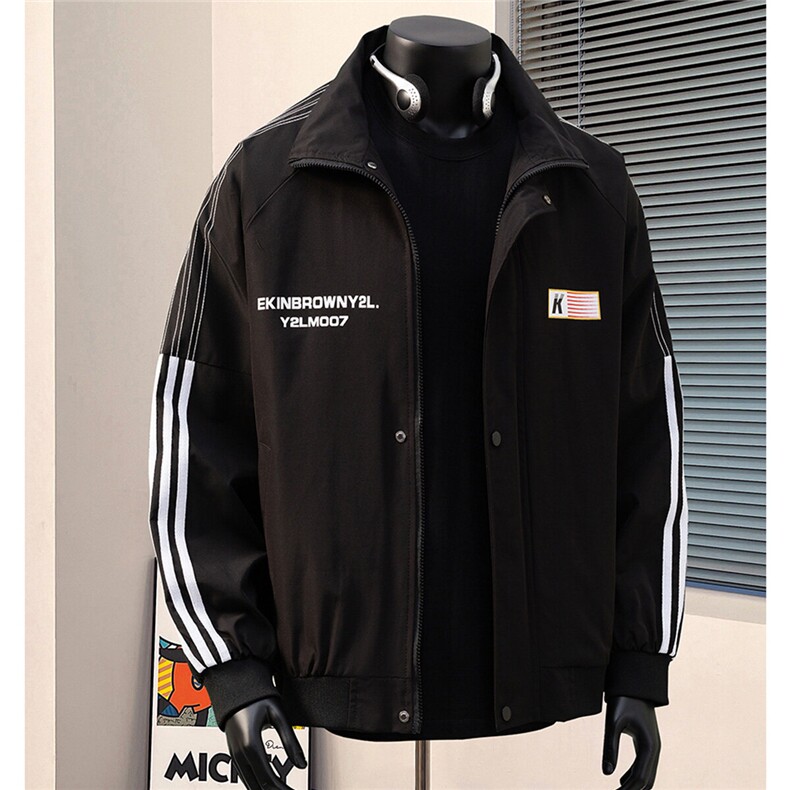 港风美式复古印花字母图案设计双袖三杠织带夹克男JK77766P75控98，男装夹克，星座226-1