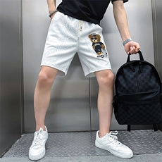轻奢高级感休闲短裤男小熊刺绣痞帅社会小伙301C-DK18-P48控68，男装牛仔裤，星座301C（原B323）