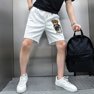 轻奢高级感休闲短裤男小熊刺绣痞帅社会小伙301C-DK18-P48控68图片