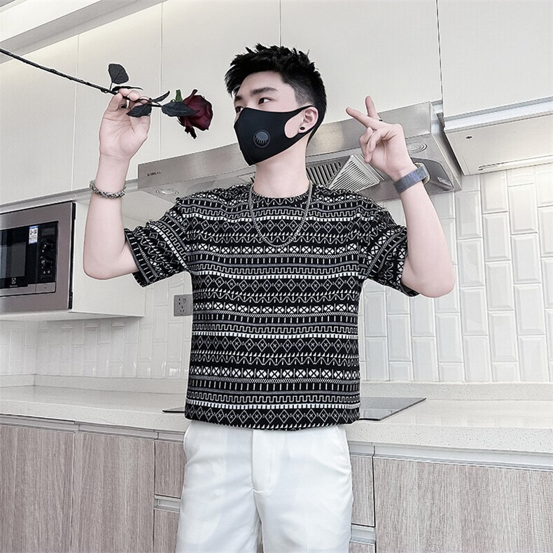 民族风提花图案短袖T恤男社会小伙半袖衣服301C-DT80-P48控68,男装T恤,星座301C（原B323）