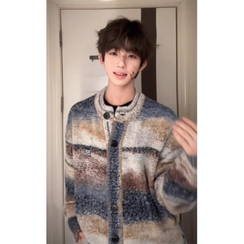 渐变彩色条纹针织开衫外套毛衣慵懒高级感MY5025特P65,男装针织衫/毛衣,星座908-1