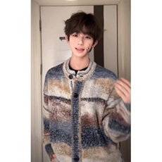 渐变彩色条纹针织开衫外套毛衣慵懒高级感MY5025特P65，男装针织衫/毛衣，星座908-1