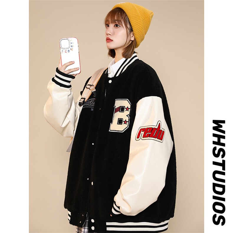 冬款加棉加厚棉衣中性风羔绒棒球服百搭外套男女8109-P120控价158图片