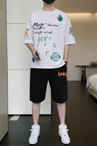 夏季短袖t恤男装潮流帅气宽松套装吸汗透气两件套F310P58，男装休闲套装，电商A086