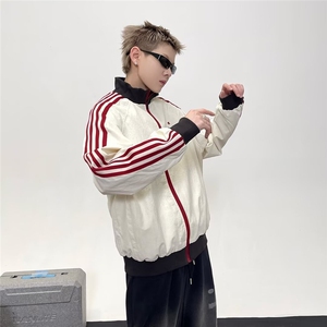 F81-P60 2025新款美式复古拼色条纹时尚夹克男女秋季户外宽松图片