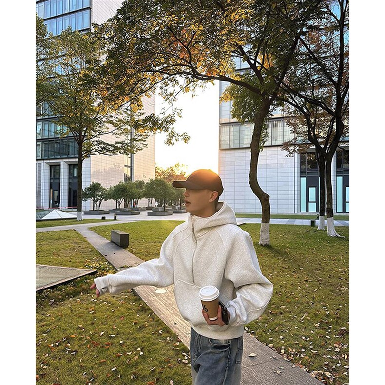 抖音得物高品质二开26春装重磅宽松结构拉链设计高领连帽卫衣W76,男装卫衣,电商A486-1
