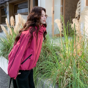 玫红色加厚软糯毛绒内胆设计感外套女2025冬季休闲日系甜酷风外套图片