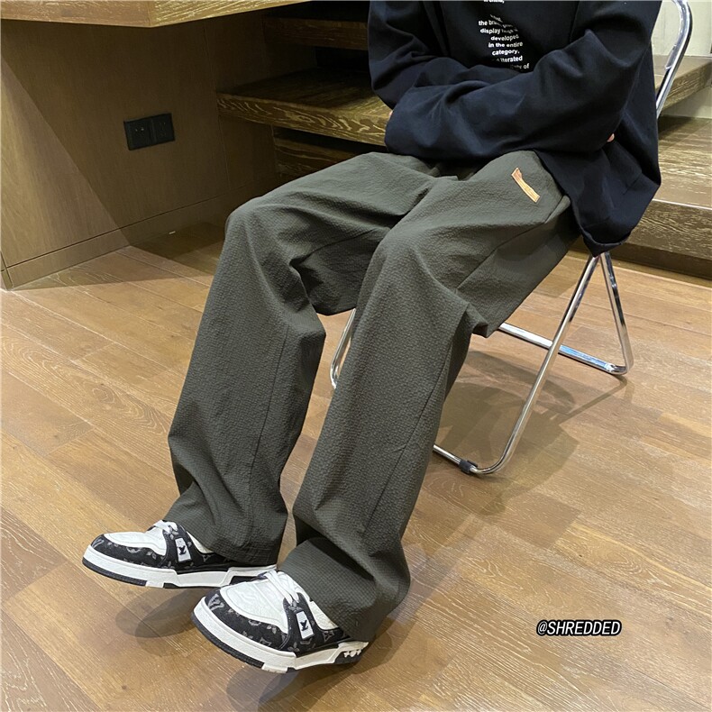 2023夏季新款潮流泡泡格纯色冰丝宽松休闲裤B315-K23386-p45控58,男装休闲裤,电商B315