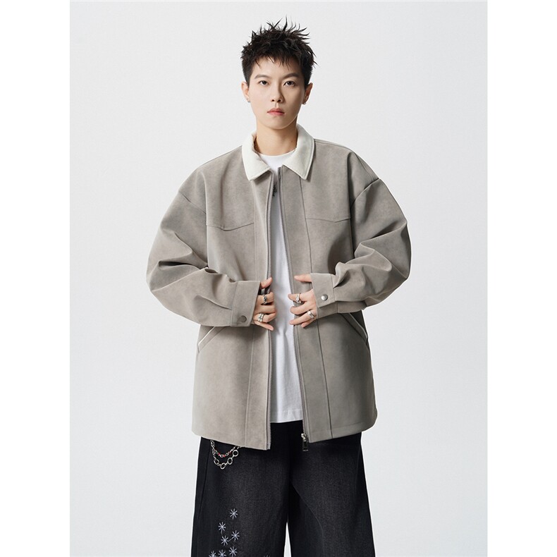 可二开巴恩风撞色翻领M-5XL大码皮衣男夹克无影墙JK78110P85控138，男装皮衣，星座227-7