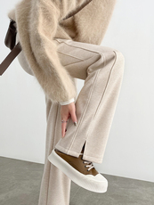 人字纹绵羊毛裤女秋冬季2025新款加绒小个子羊毛直筒窄版阔腿裤，女装休闲裤，云美莎专业女裤-全店现货