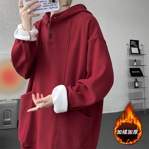 重磅连帽卫衣美式高领特大码加绒休闲高级感设计感纽扣外套WY9110图片