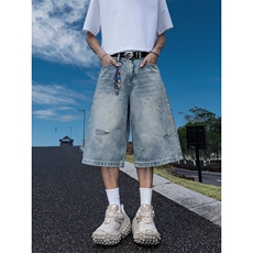 特!马路景夏季破洞牛仔裤短裤宽松潮流五分裤长期有货561P39，男装牛仔裤，星座902A