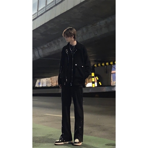 高街美式排扣牛仔裤拉链设计感直筒牛仔裤图片