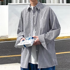 GS05P55现货韩版百搭春秋季港风长袖衬日系宽松长袖条纹衬衣男，男装衬衫，星座1108-5