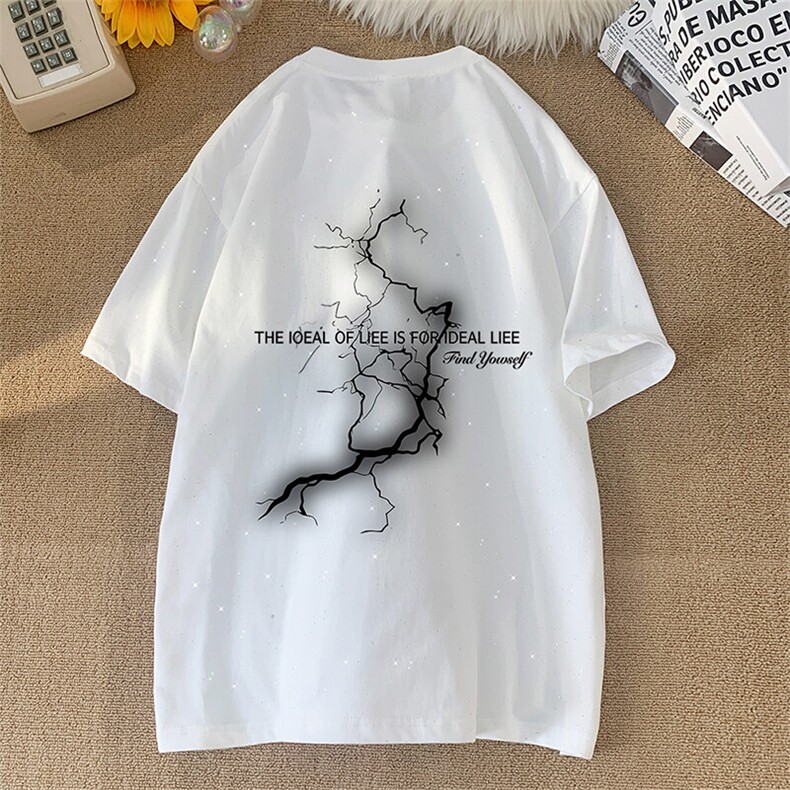 可48小时发货支持抖音得物来样二开美式满天星亮片短袖T恤MTX636,男装T恤,电商A486