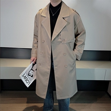 新款韩版明线设计中长款风衣外套男过膝双排扣风衣男潮FY005-P170，男装风衣，电商B267