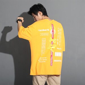 2021日系风纯棉宽松oversize落肩五分袖短t恤男女嘻哈街舞短图片