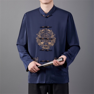 中老年风唐装男士春秋刺绣龙立领中式盘扣夹克HL23910-P105图片