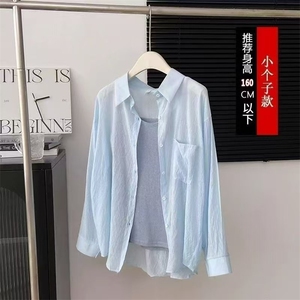韩版天丝防晒长袖衬衫2025夏季新款简约纯色宽松显瘦时尚百搭上衣图片