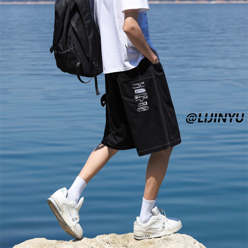 刺绣设计感夏季休闲工装潮流百搭宽松美式短裤DK326特批3769,男装牛仔裤,星座718-1