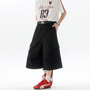 8XL-M褶皱工装牛仔短裤男夏季美式复古多口袋七分裤子QK27002P58图片